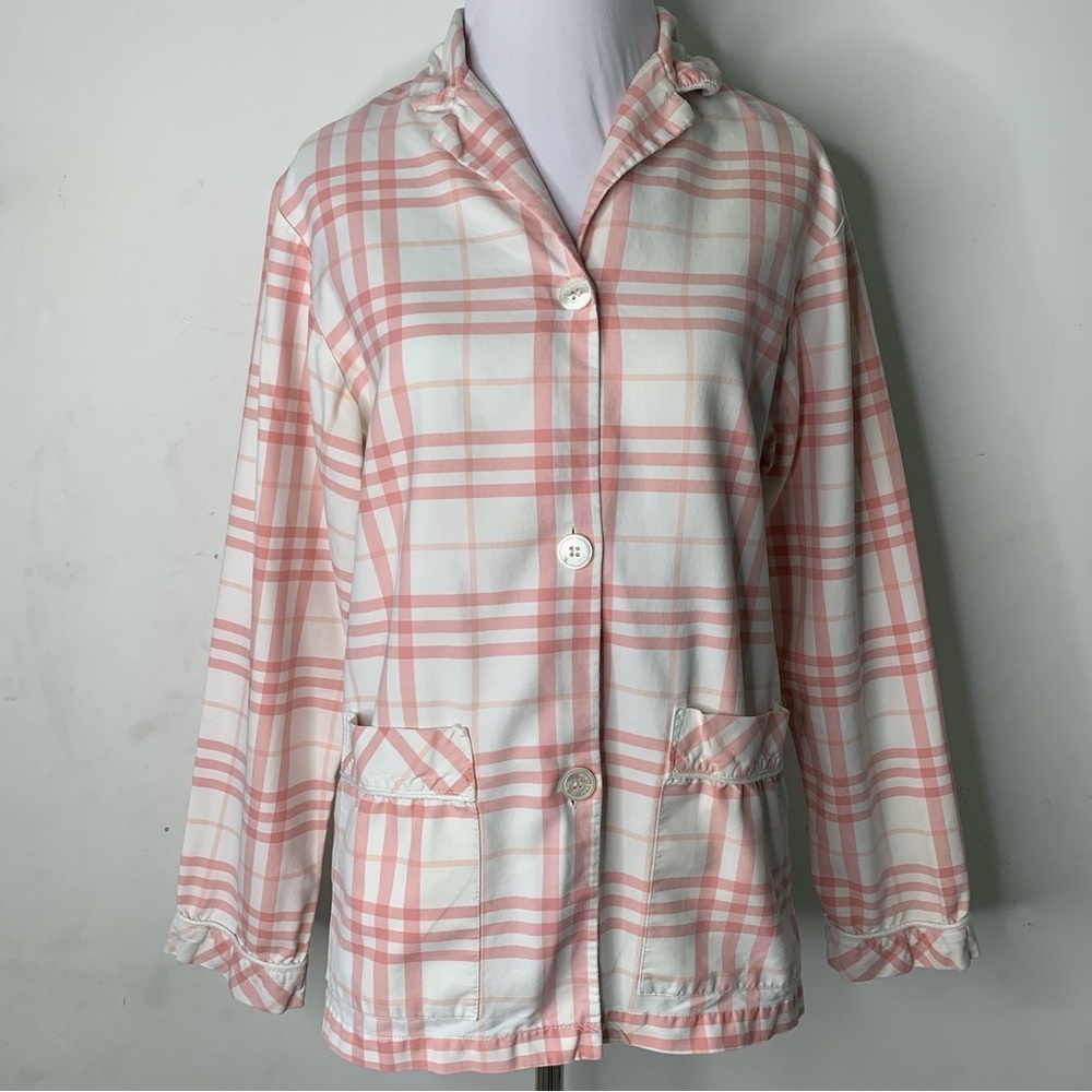 Burberry Women's Pink/White Nova Check Button Down Pajama Shirt Size Small
